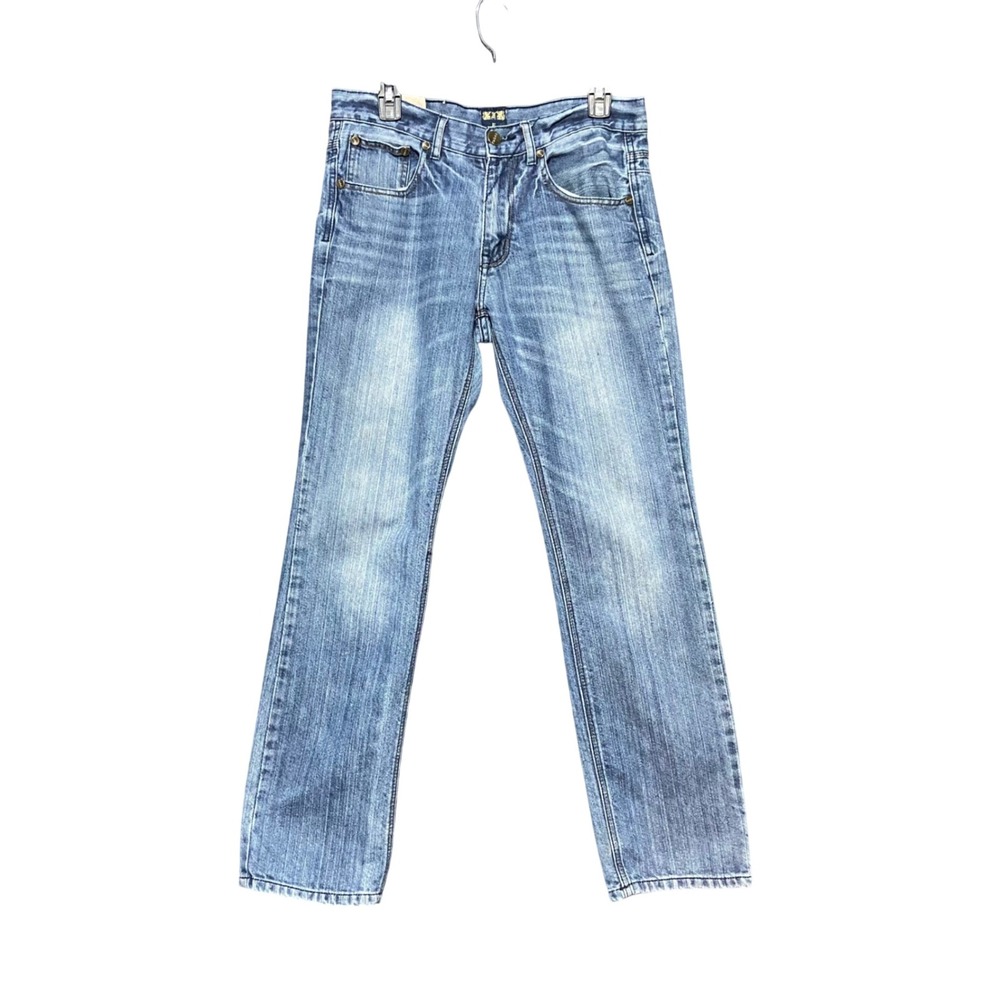F.U.S.A.I. Mens Straight Leg Blue Jeans Embroidered Pockets 32x30 Y2K Streetwear
